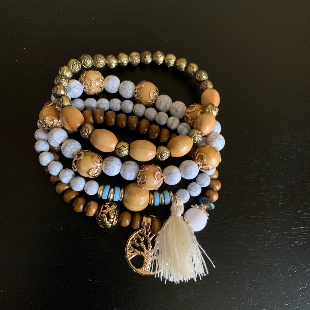 4 Piece Boho Tree of Life Tassel Bracelet Set - Picture 4 of 4
